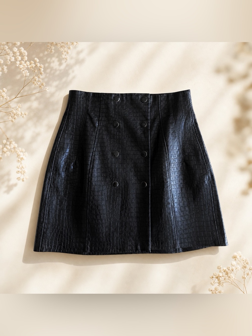 Zara Black Faux Double-Breasted Mini Skirt
